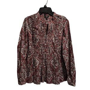 Talbots Shirt Womens Size Petite Small BoHo Burgundy Sequined Paisley Print Top